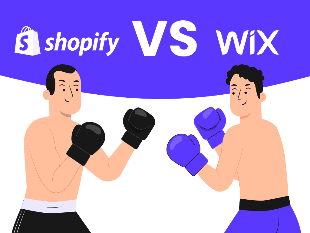 Shopify vs Wix comparison - two people representing each platform in a fight