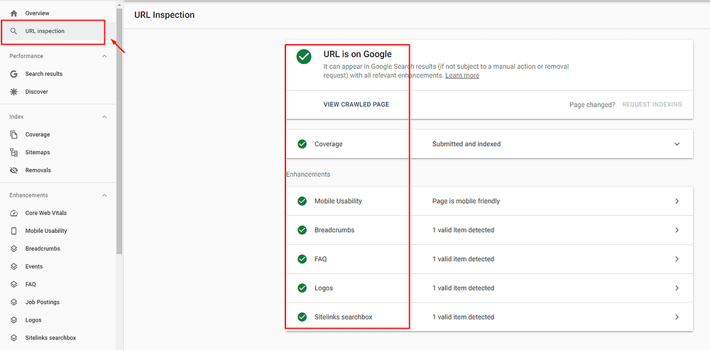 url inspection report