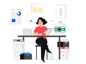 Person conducting a keyword research for SaaS on a laptop