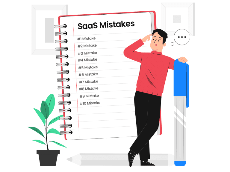 Illustration of person looking at SaaS SEO mistakes