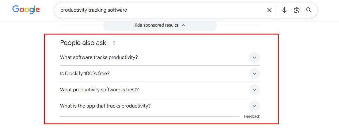PAA section on google for a certain keyword