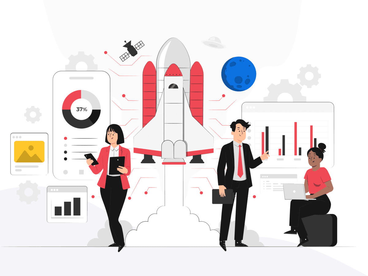 Illustration of people working on enterprise SaaS SEO