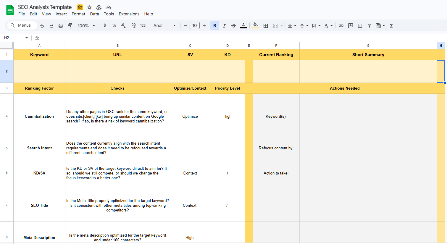 example of SEO analysis template