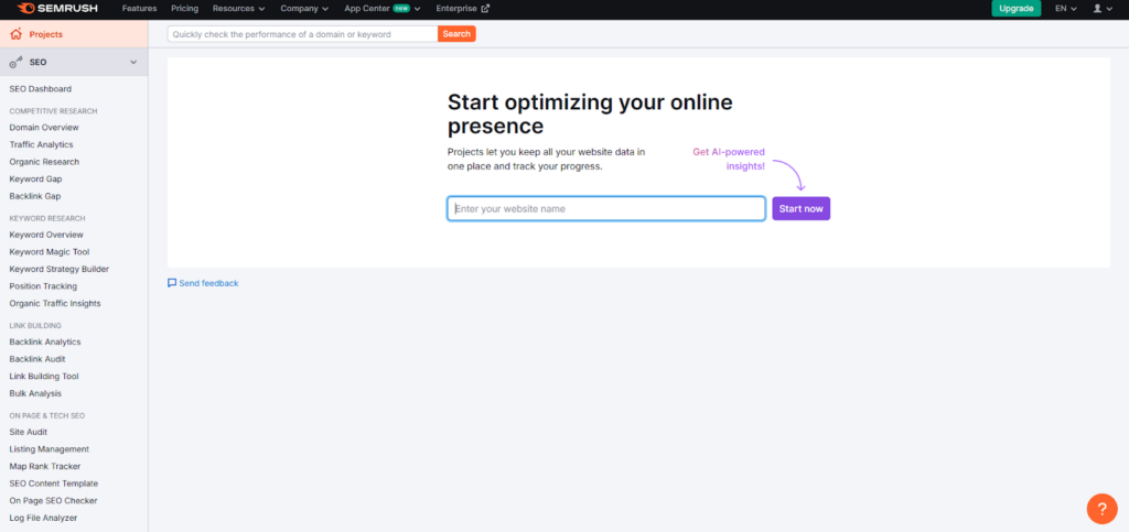 SEMRush Homepage