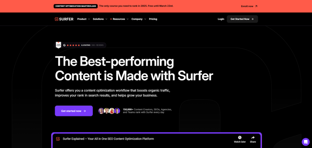 SurferSEO Homepage