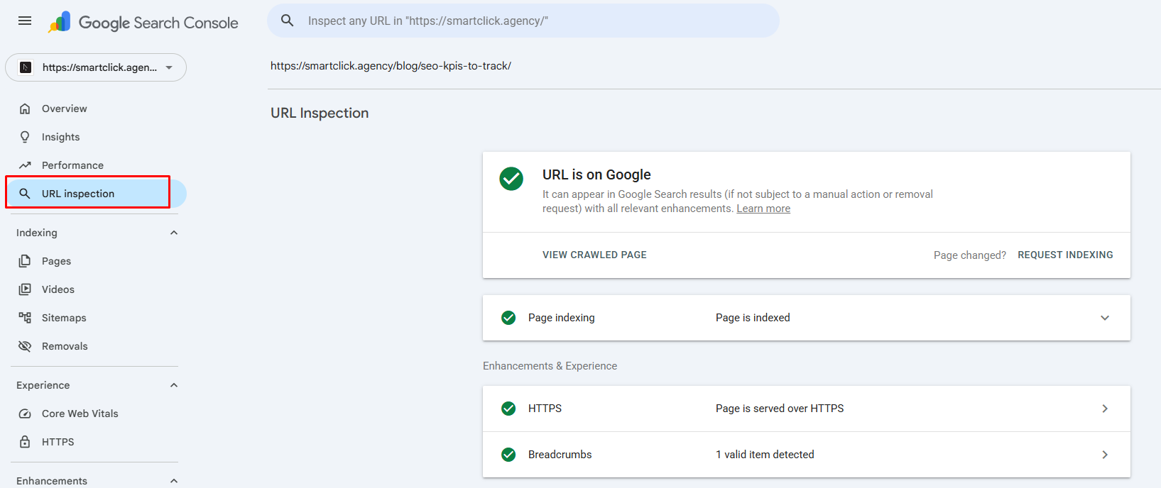 URL Inspection tool in Search Console