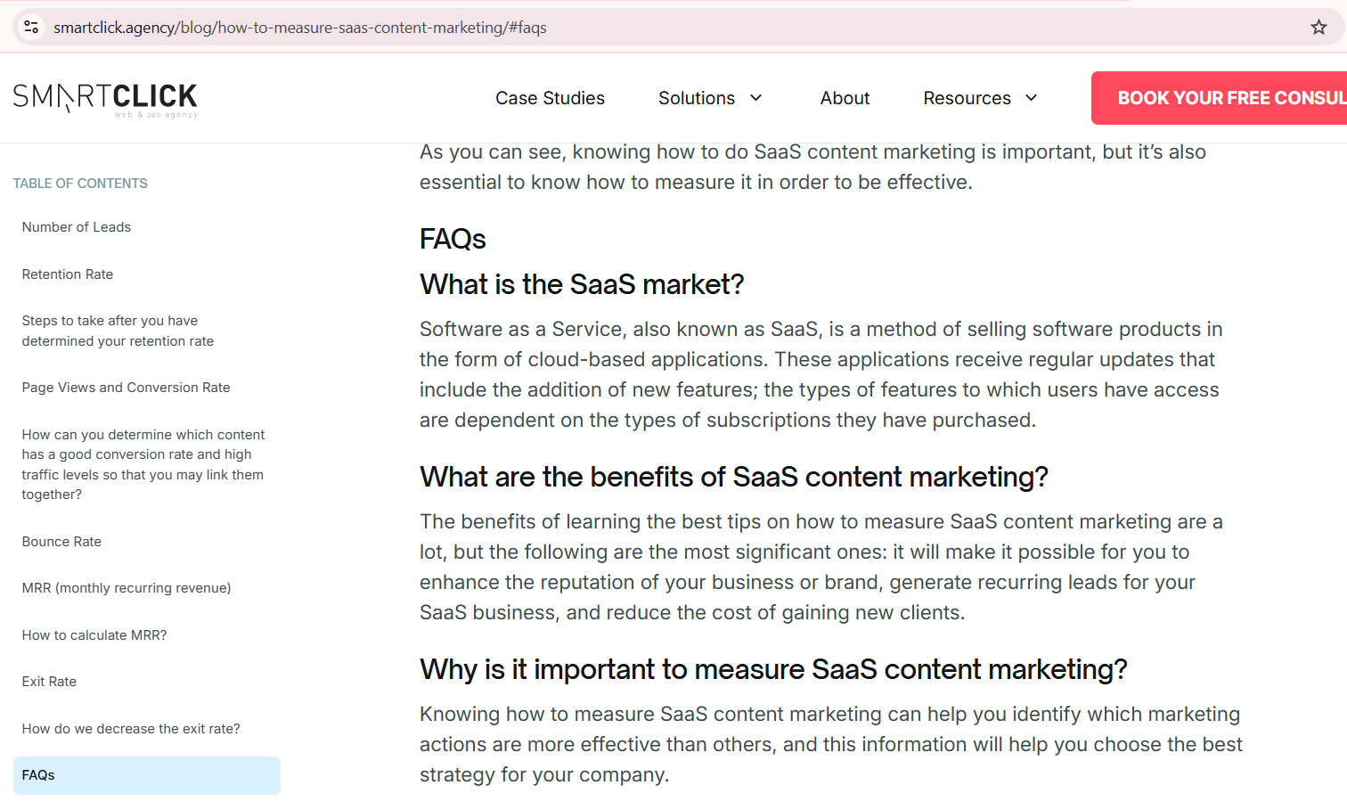 FAQs section in a blog