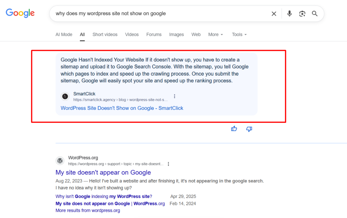 a blog that appears first in Google search results for a given keyword