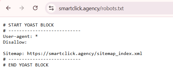 Robots.txt screenshot showing a new sitemap generated after SEO migration