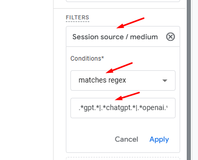 image showing Filter section in GA4