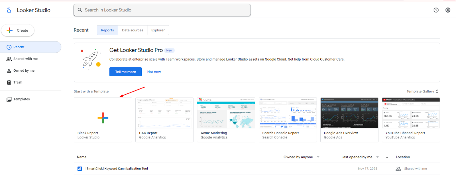 an image showing how to create reports in Looker Studio