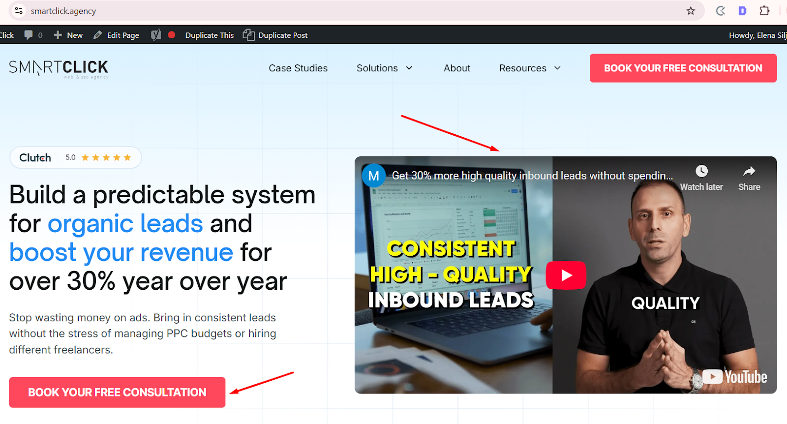 example of a CTA button and engaging video