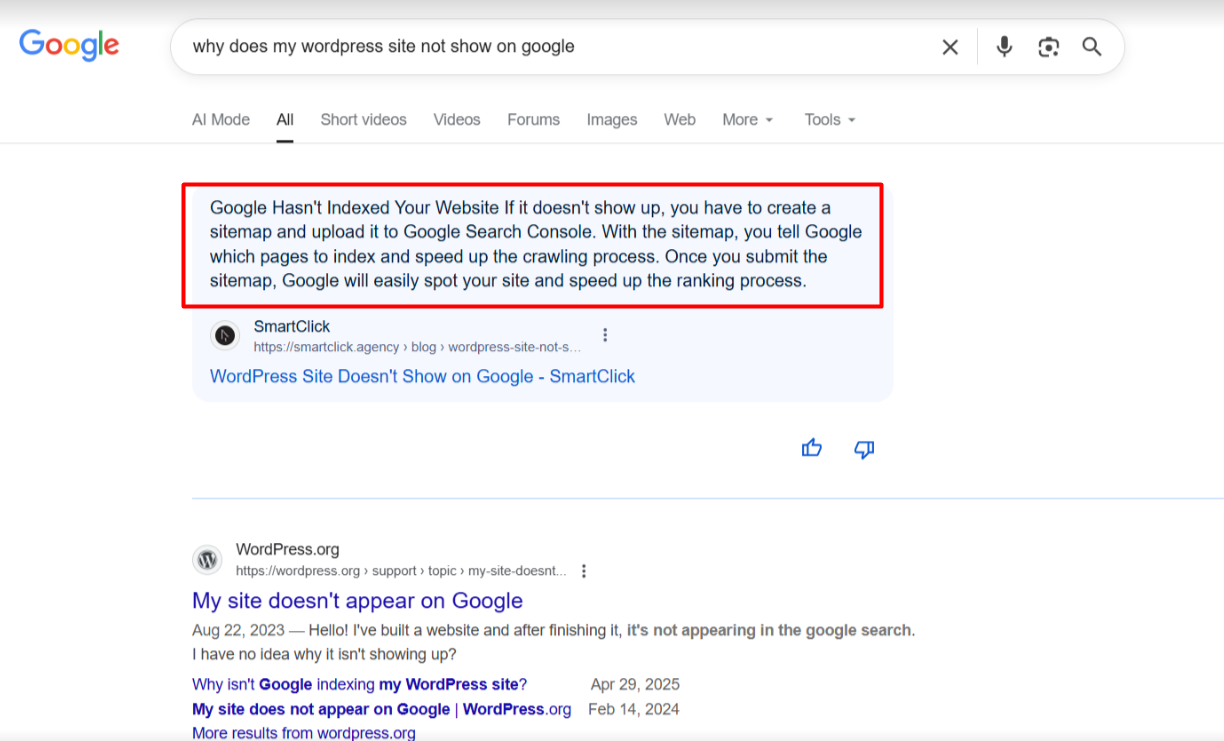 example of featured snippet 