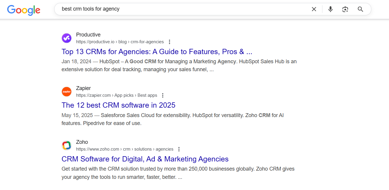 Google search result with a high-intent keyword example