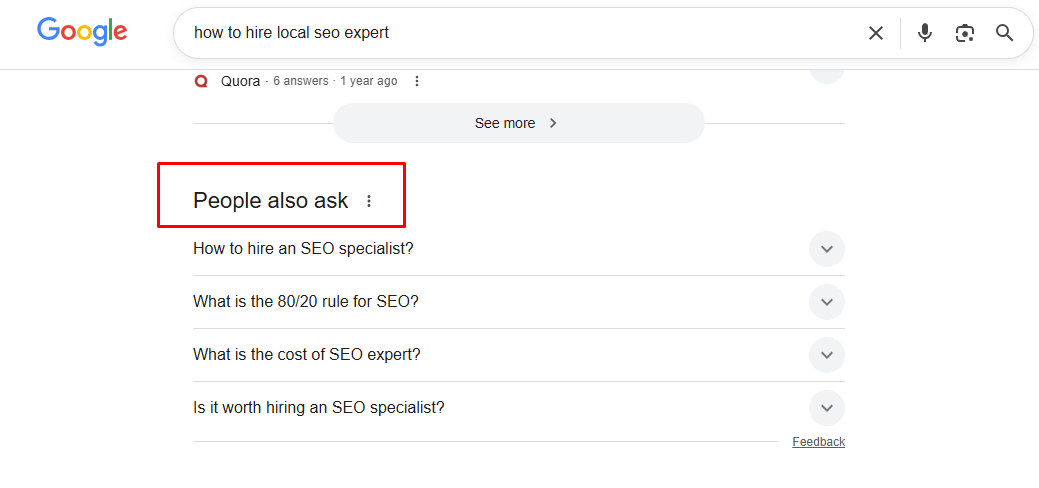 People also ask section screenshot