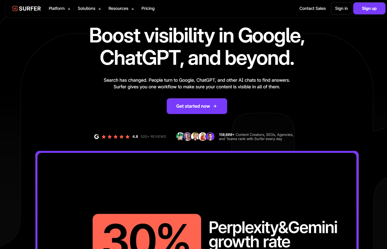 Surfer SEO homepage