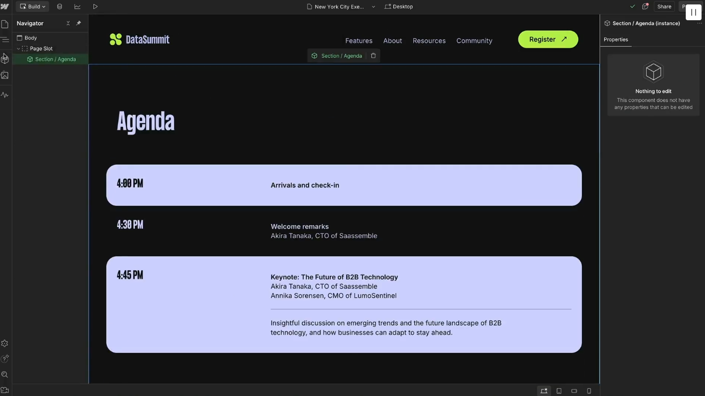WebFlow design template for creating a large volume of content
