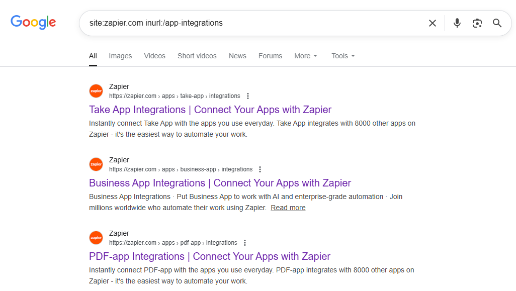 an image from Google showing how Zapier makes landing pages using a template for app integration
