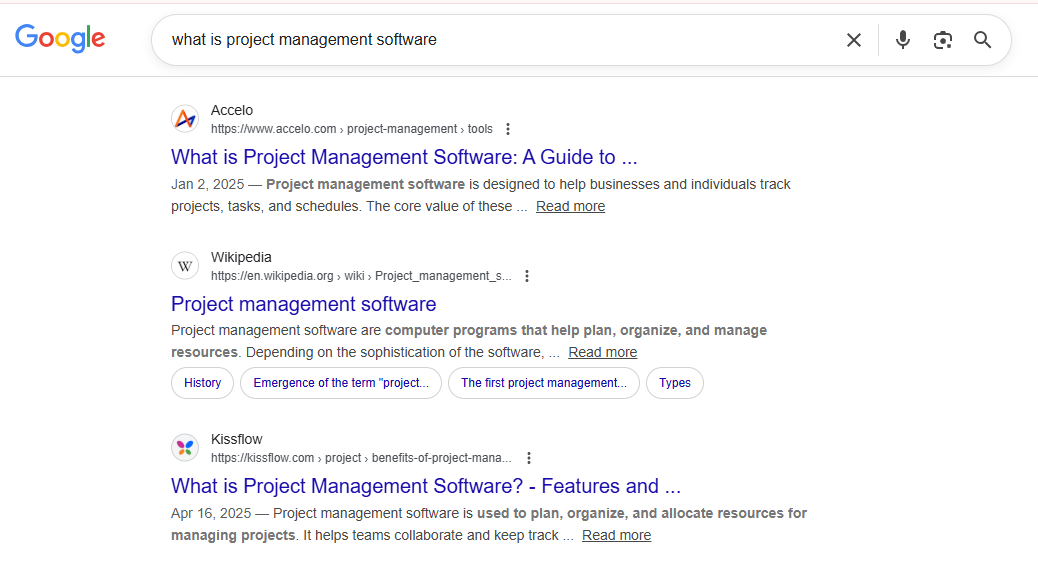 image from SERP for “what is project management software”.