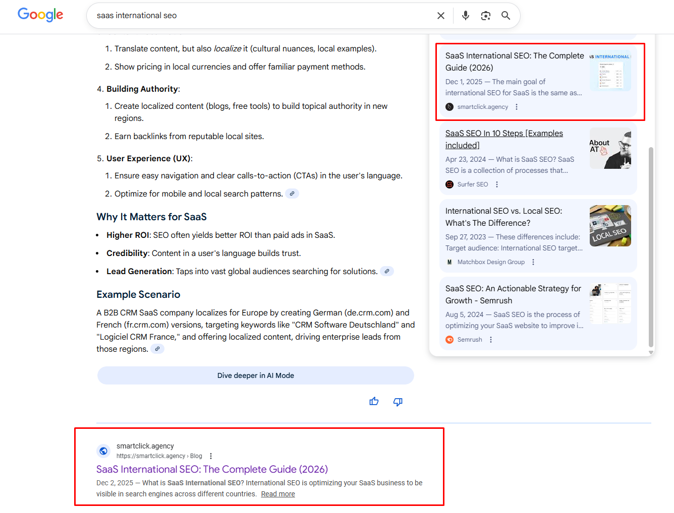 a screenshot showing Google's ranking and AI visibility