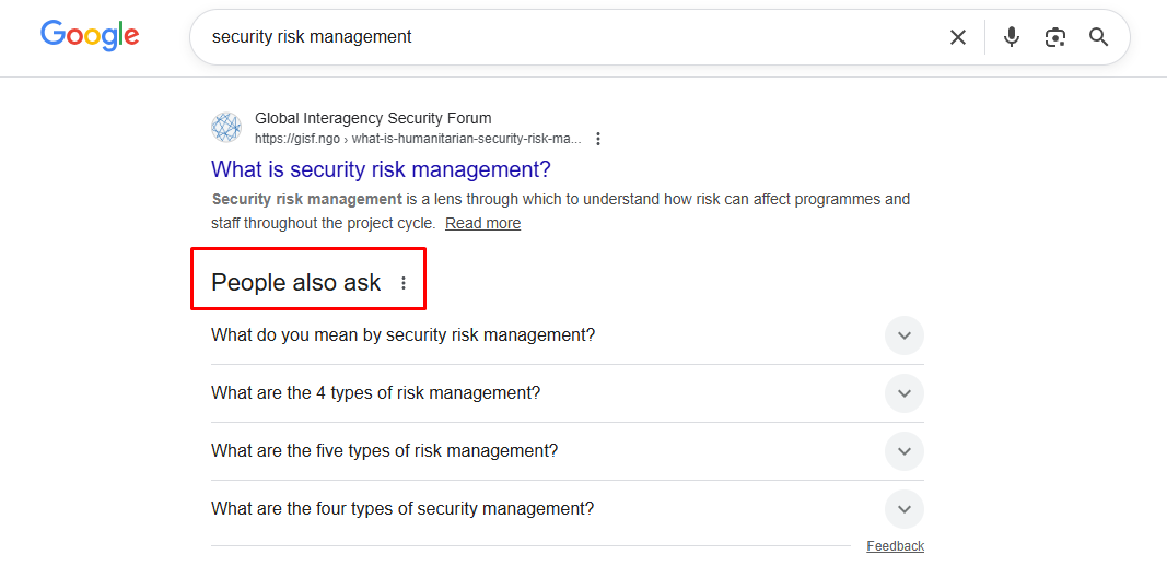 a screenshot from Google showing the PAA section