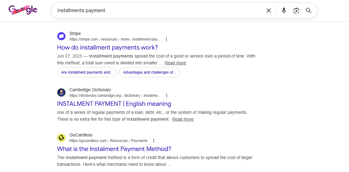 SERP results showing organic visibility for “seo for financial services” and related terms