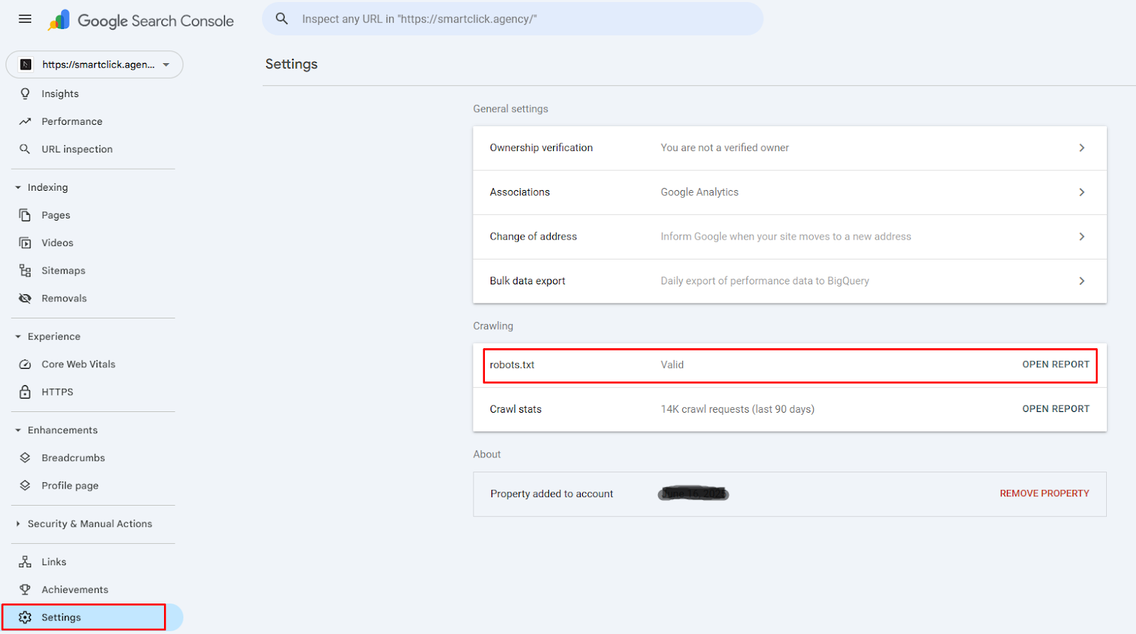 Google Search Console showing robots.txt.