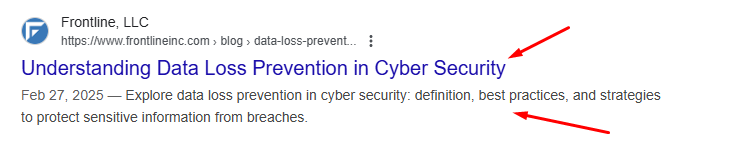 a screenshot from a clear, well-structured meta title and meta description