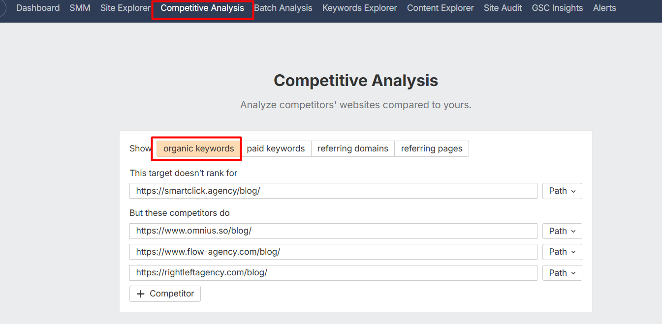 competitve keywords analysis on Ahrefs