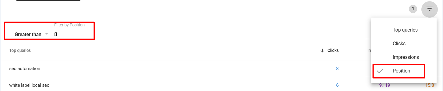 filtering queries in GSC