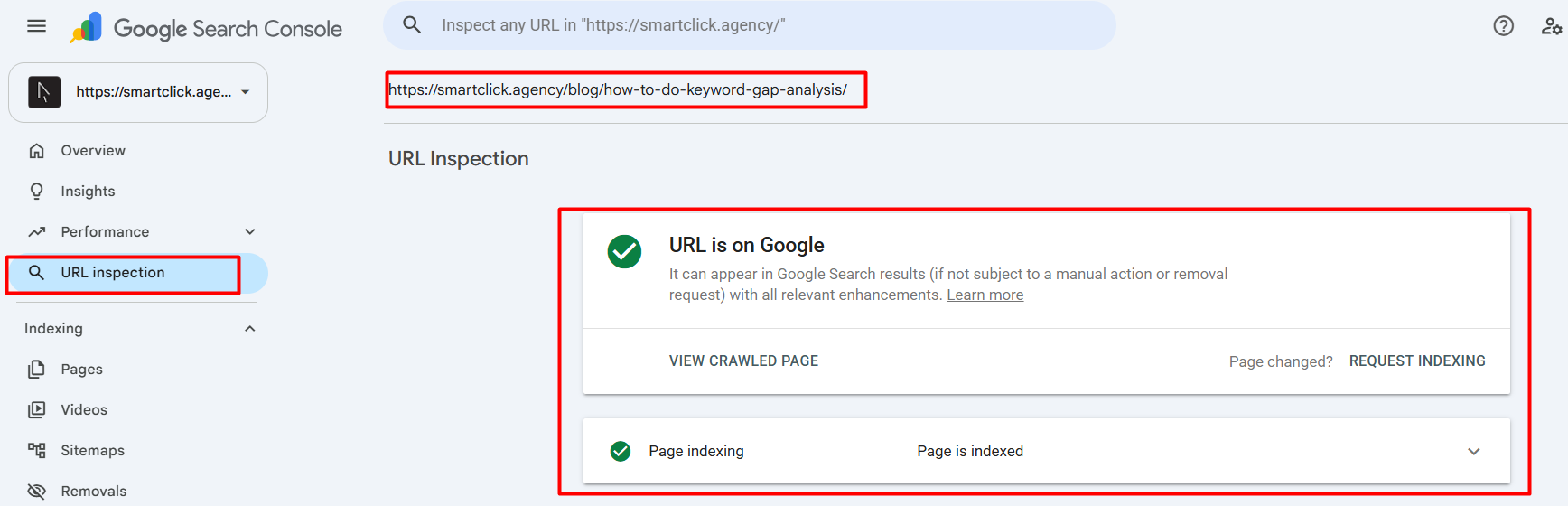an image from GSC showing how to check if you page is indexed