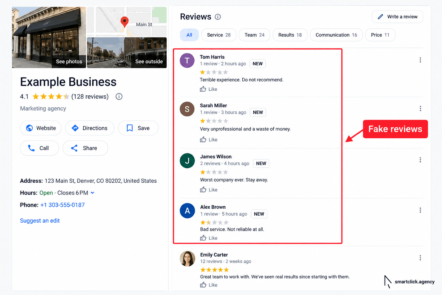 fake review example on GBP